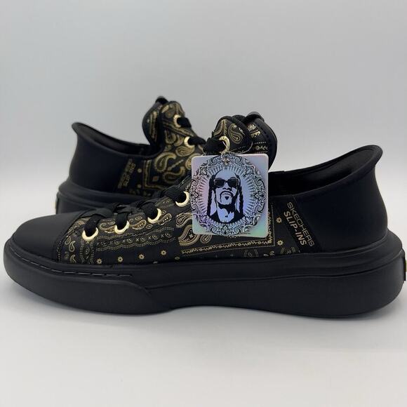 Skechers x Snoop Dogg Slip-Ins Sneakers Black Gold Paisley Print Men’s Size 8 - Picture 3 of 8